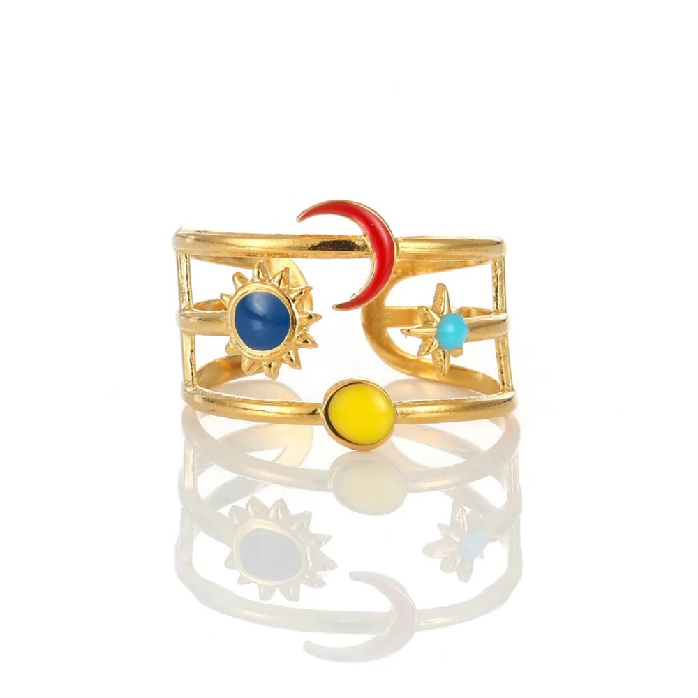 Elegant Sweet Commute Sun Star Moon Stainless Steel 18K Gold Plated Open Rings